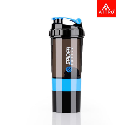 ATTRO 300ml Shaker Bottle with Storage, BPA-Free Plastic, Leakproof Gym Cup, Spider Design - back view (7)