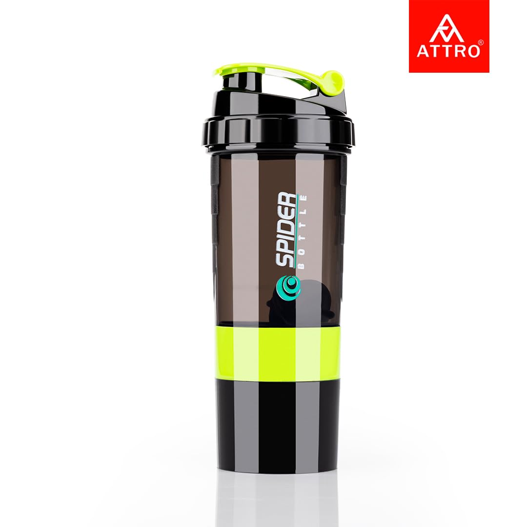 ATTRO 300ml Shaker Bottle with Storage, BPA-Free Plastic, Leakproof Gym Cup, Spider Design - front view (9)