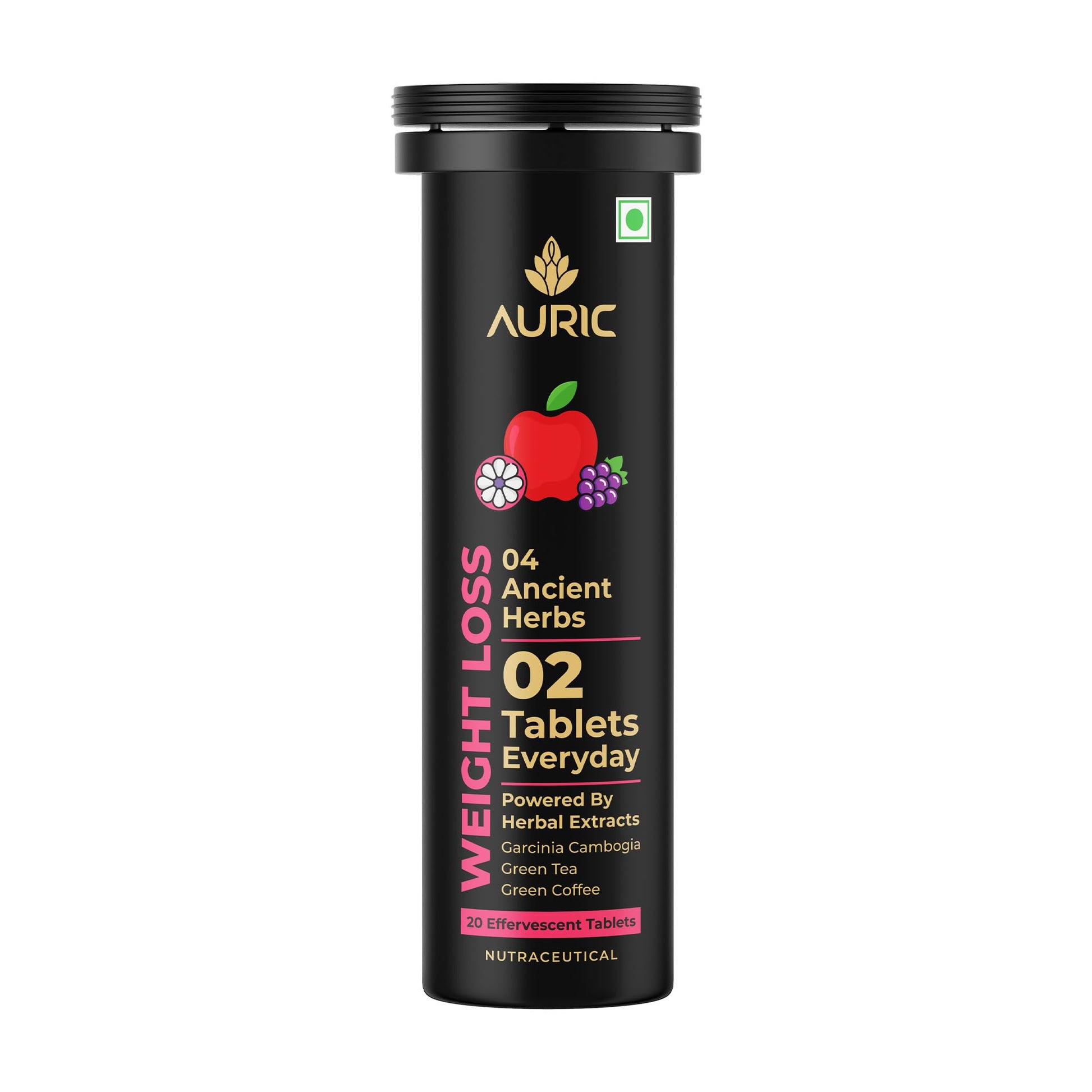 Auric Get Slim Effervescent Tablets, Green Coffee, Green Tea, Grape Seed & Garcinia, Unisex Adult Supplement