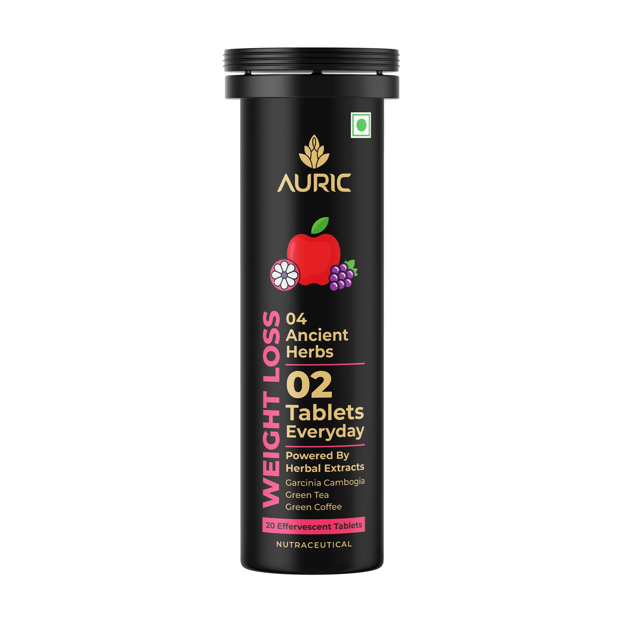 Auric Get Slim Effervescent Tablets, Green Coffee, Green Tea, Grape Seed & Garcinia, Unisex Adult Supplement