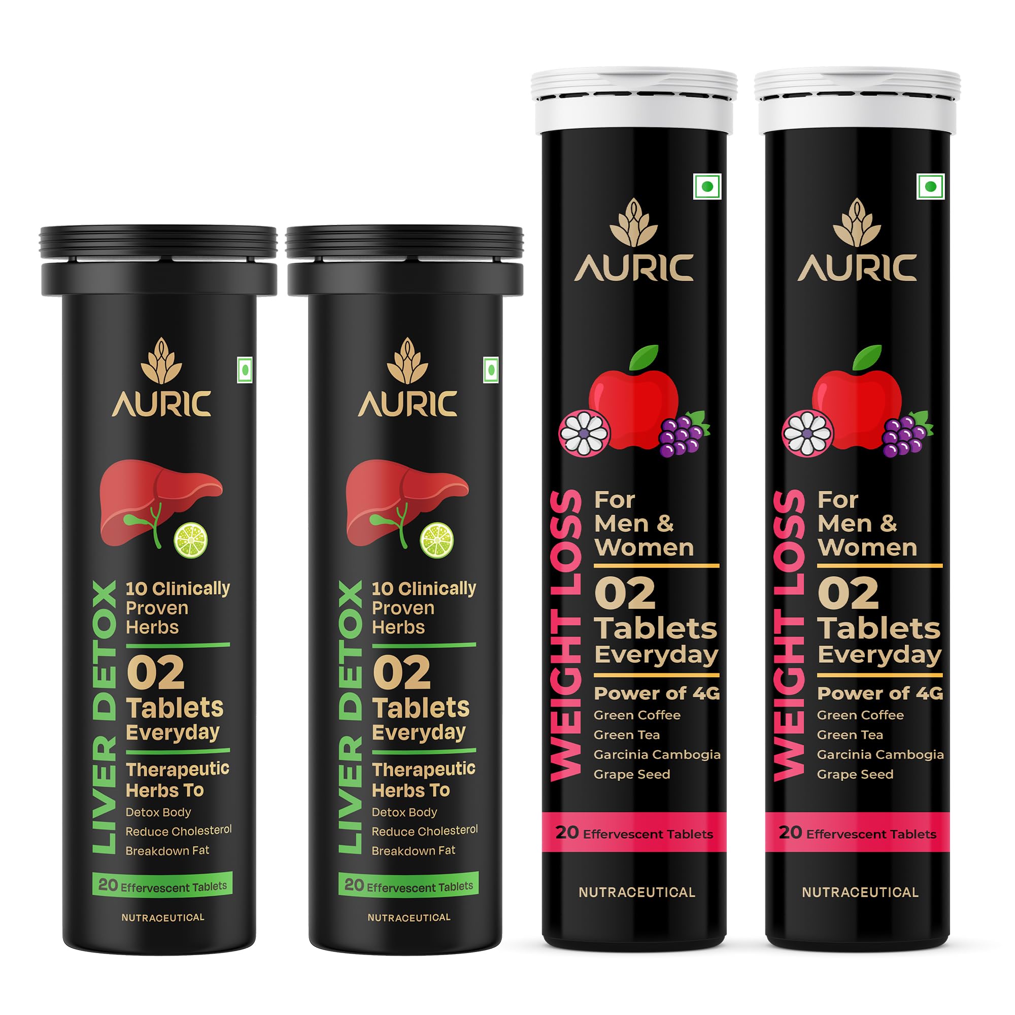 Auric Get Slim Effervescent Tablets, Green Coffee, Green Tea, Grape Seed & Garcinia, Unisex Adult Supplement (15)