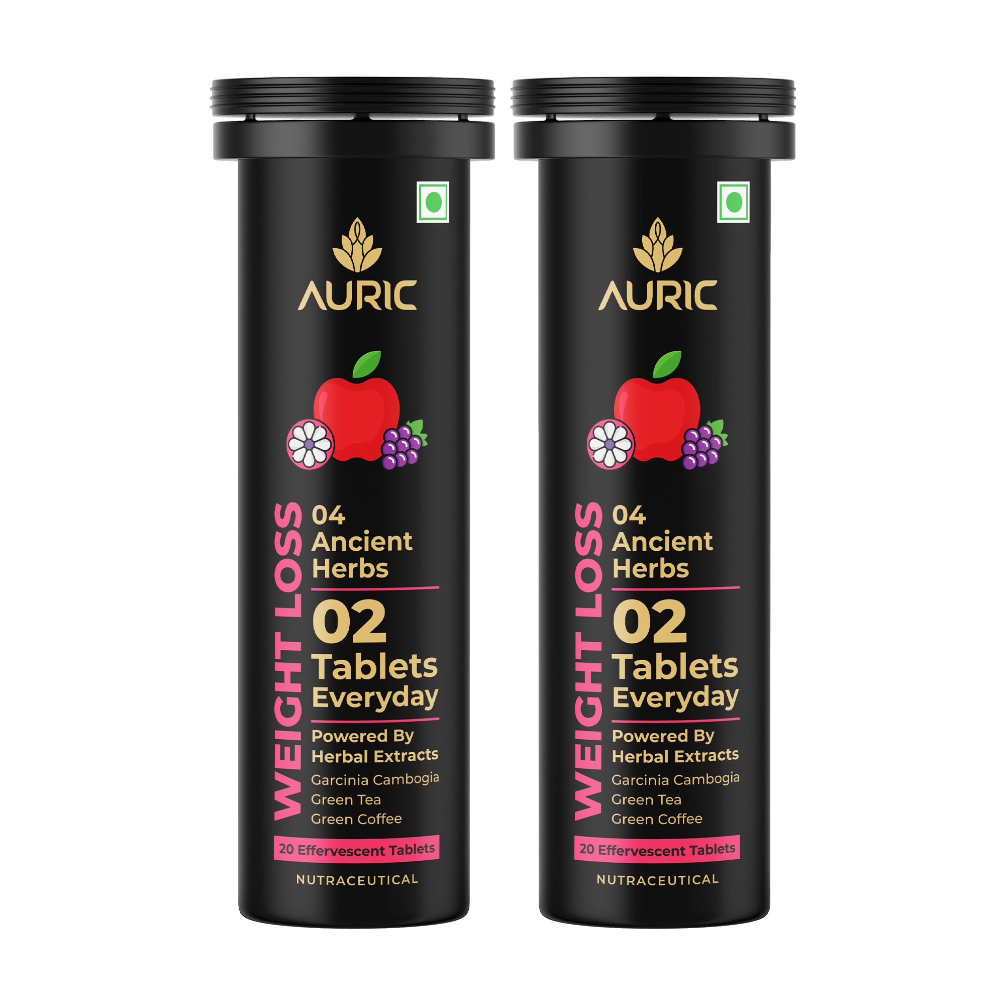 Auric Get Slim Effervescent Tablets, Green Coffee, Green Tea, Grape Seed & Garcinia, Unisex Adult Supplement (17)
