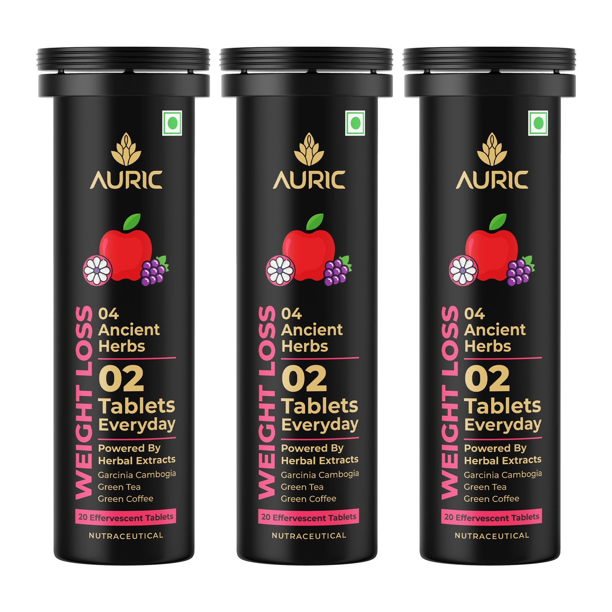 Auric Get Slim Effervescent Tablets, Green Coffee, Green Tea, Grape Seed & Garcinia, Unisex Adult Supplement (19)