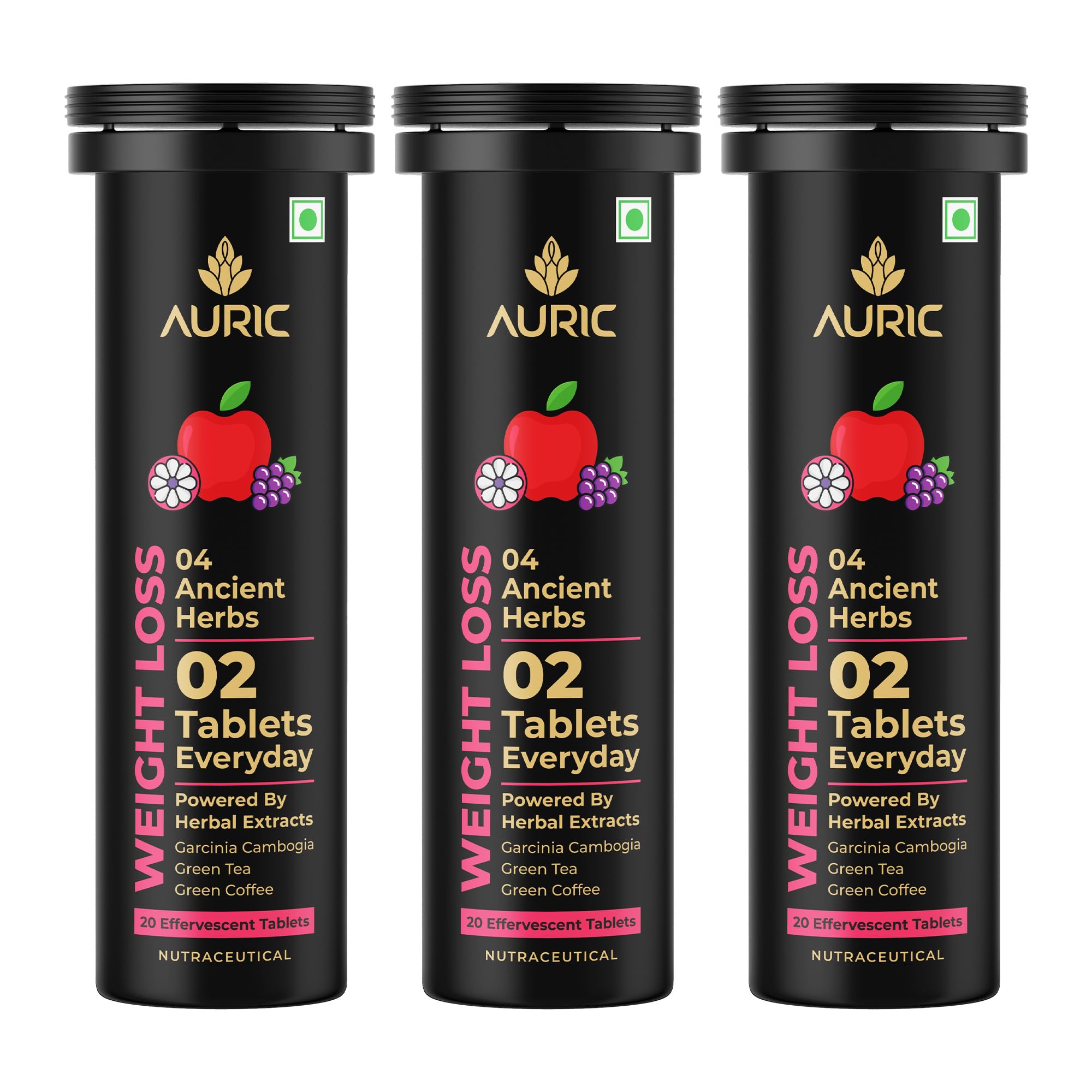 Auric Get Slim Effervescent Tablets, Green Coffee, Green Tea, Grape Seed & Garcinia, Unisex Adult Supplement (19)