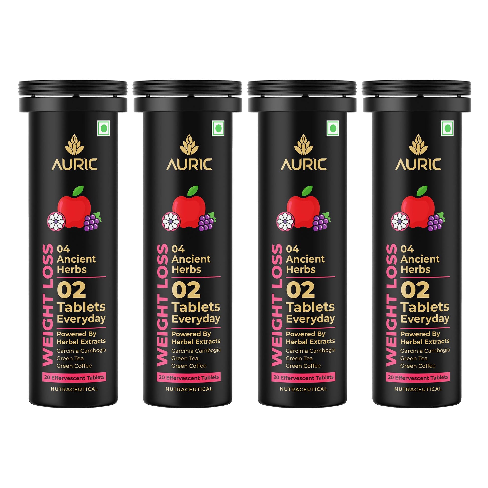 Auric Get Slim Effervescent Tablets, Green Coffee, Green Tea, Grape Seed & Garcinia, Unisex Adult Supplement (20)