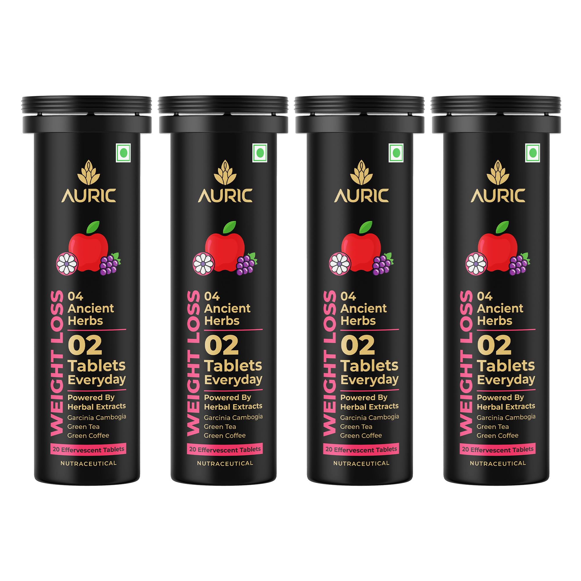 Auric Get Slim Effervescent Tablets, Green Coffee, Green Tea, Grape Seed & Garcinia, Unisex Adult Supplement (20)