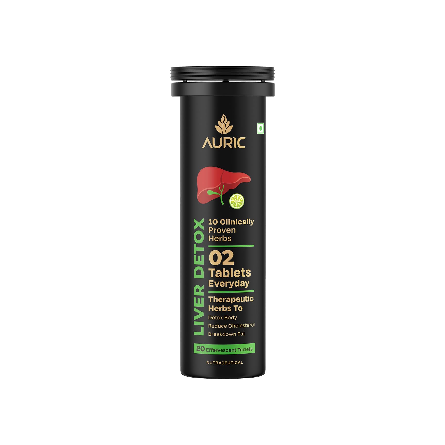 Auric Liver Supplement | 20 Tablets Fizzy Water with 10 Ayurvedic Herbs | Clinically Researched Therapeutic Ingredients | Dro