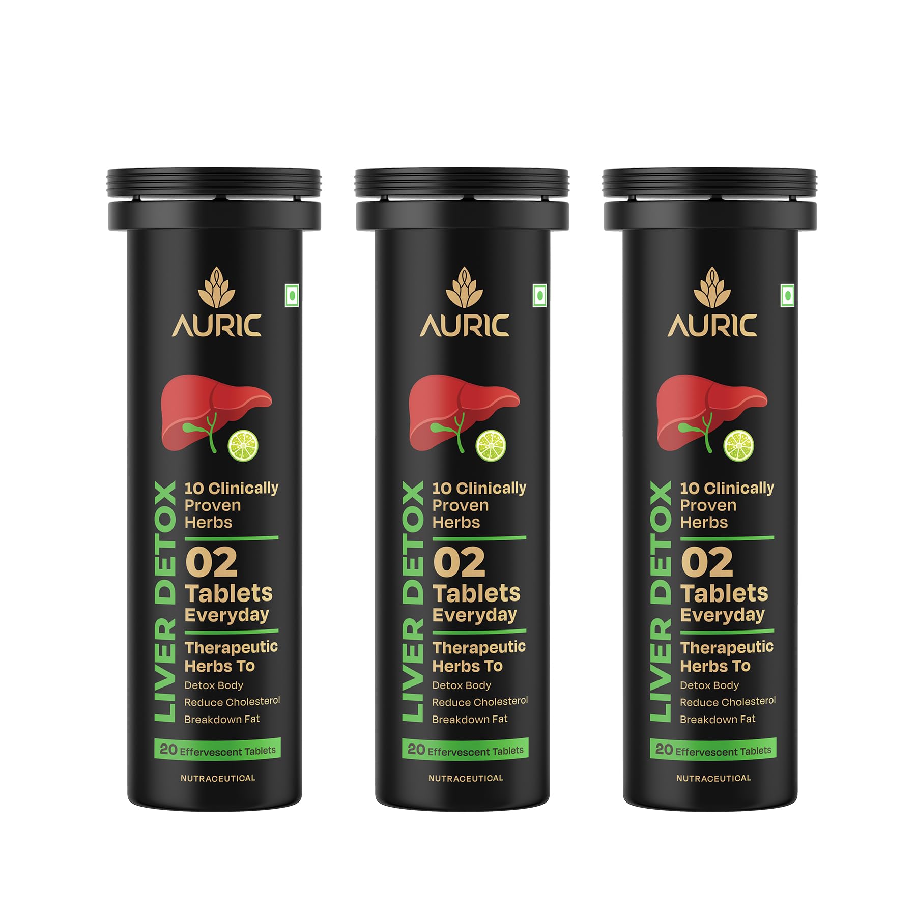 Auric Liver Supplement | 20 Tablets Fizzy Water with 10 Ayurvedic Herbs | Clinically Researched Therapeutic Ingredients | Dro