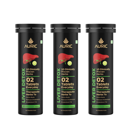Auric Liver Supplement | 20 Tablets Fizzy Water with 10 Ayurvedic Herbs | Clinically Researched Therapeutic Ingredients | Dro