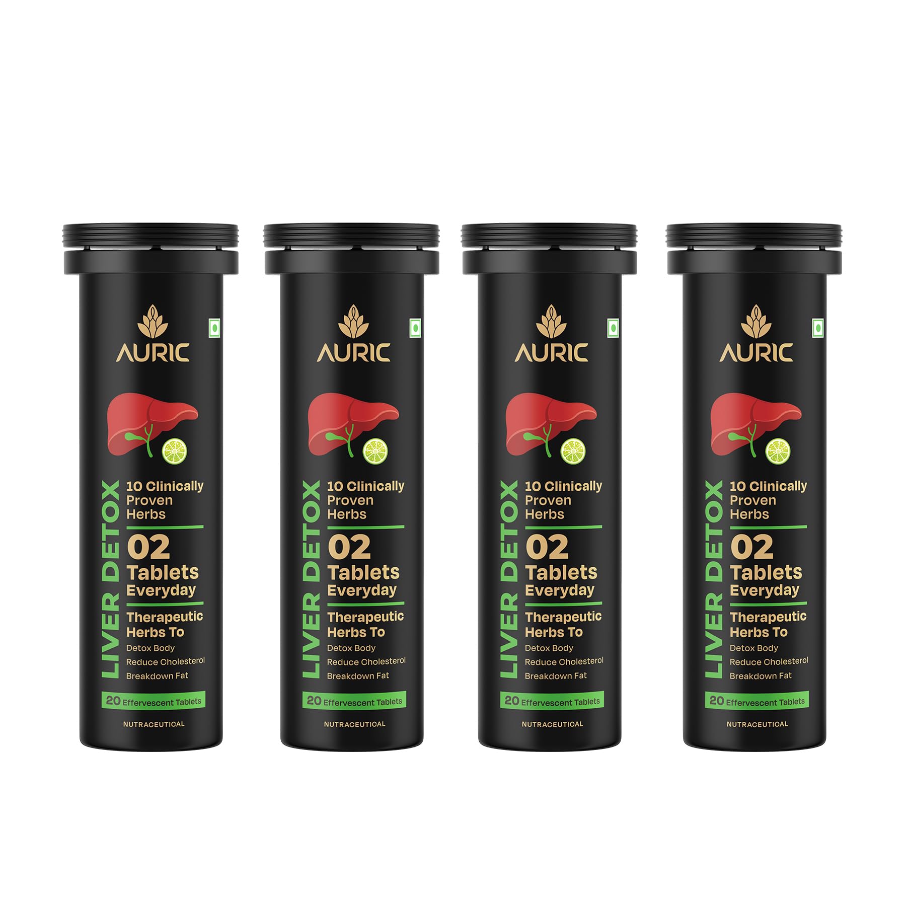 Auric Liver Supplement | 20 Tablets Fizzy Water with 10 Ayurvedic Herbs | Clinically Researched Therapeutic Ingredients | Dro