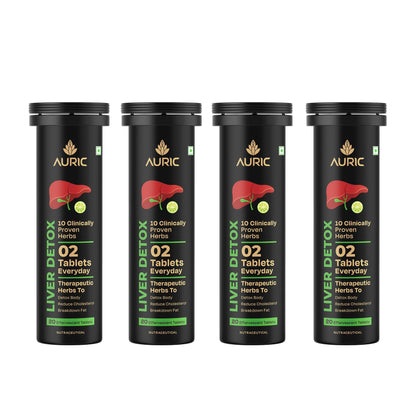 Auric Liver Supplement | 20 Tablets Fizzy Water with 10 Ayurvedic Herbs | Clinically Researched Therapeutic Ingredients | Dro