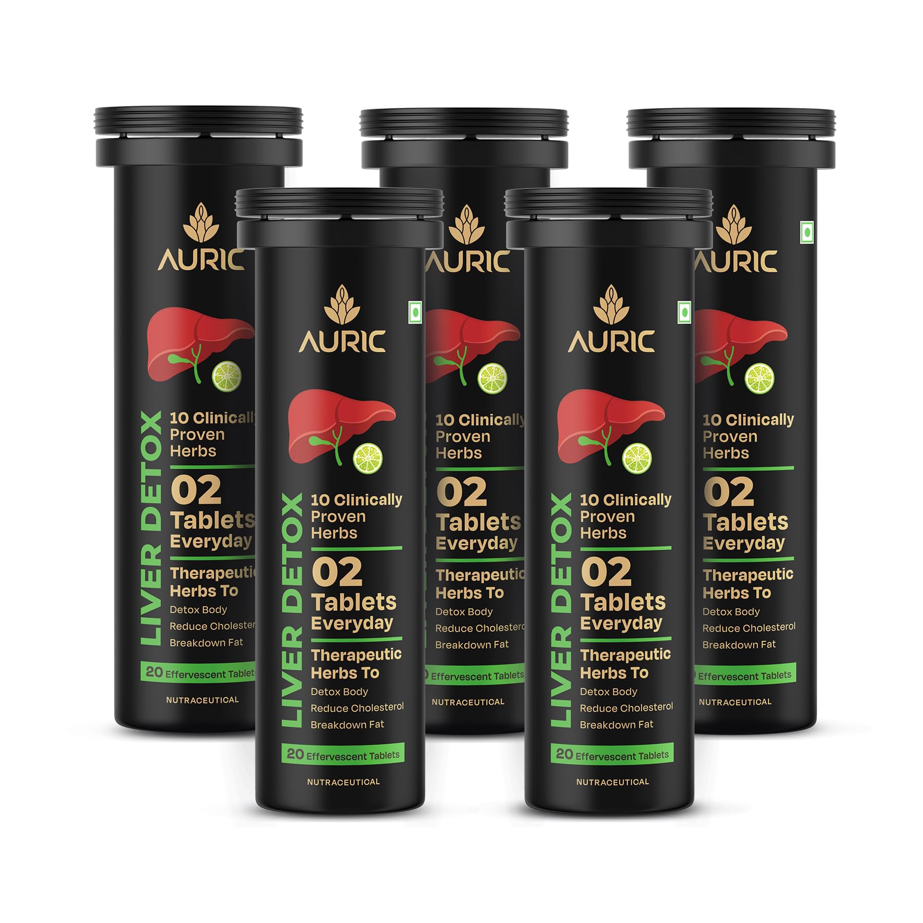 Auric Liver Supplement | 20 Tablets Fizzy Water with 10 Ayurvedic Herbs | Clinically Researched Therapeutic Ingredients | Dro