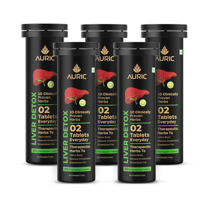 Auric Liver Supplement | 20 Tablets Fizzy Water with 10 Ayurvedic Herbs | Clinically Researched Therapeutic Ingredients | Dro