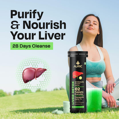 Auric Liver Supplement | 20 Tablets Fizzy Water with 10 Ayurvedic Herbs | Clinically Researched Therapeutic Ingredients | Dro