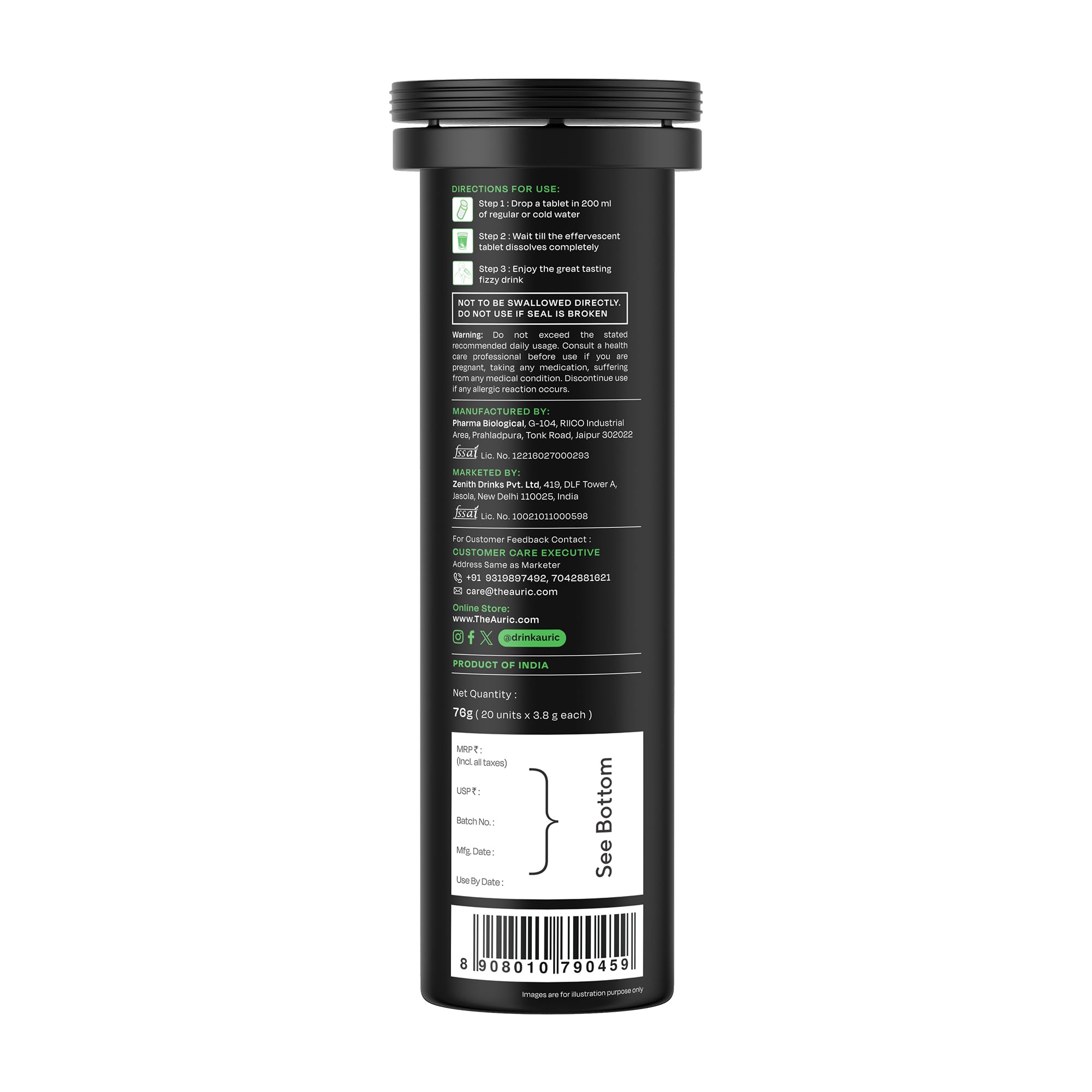 Auric Liver Supplement | 20 Tablets Fizzy Water with 10 Ayurvedic Herbs | Clinically Researched Therapeutic Ingredients | Dro