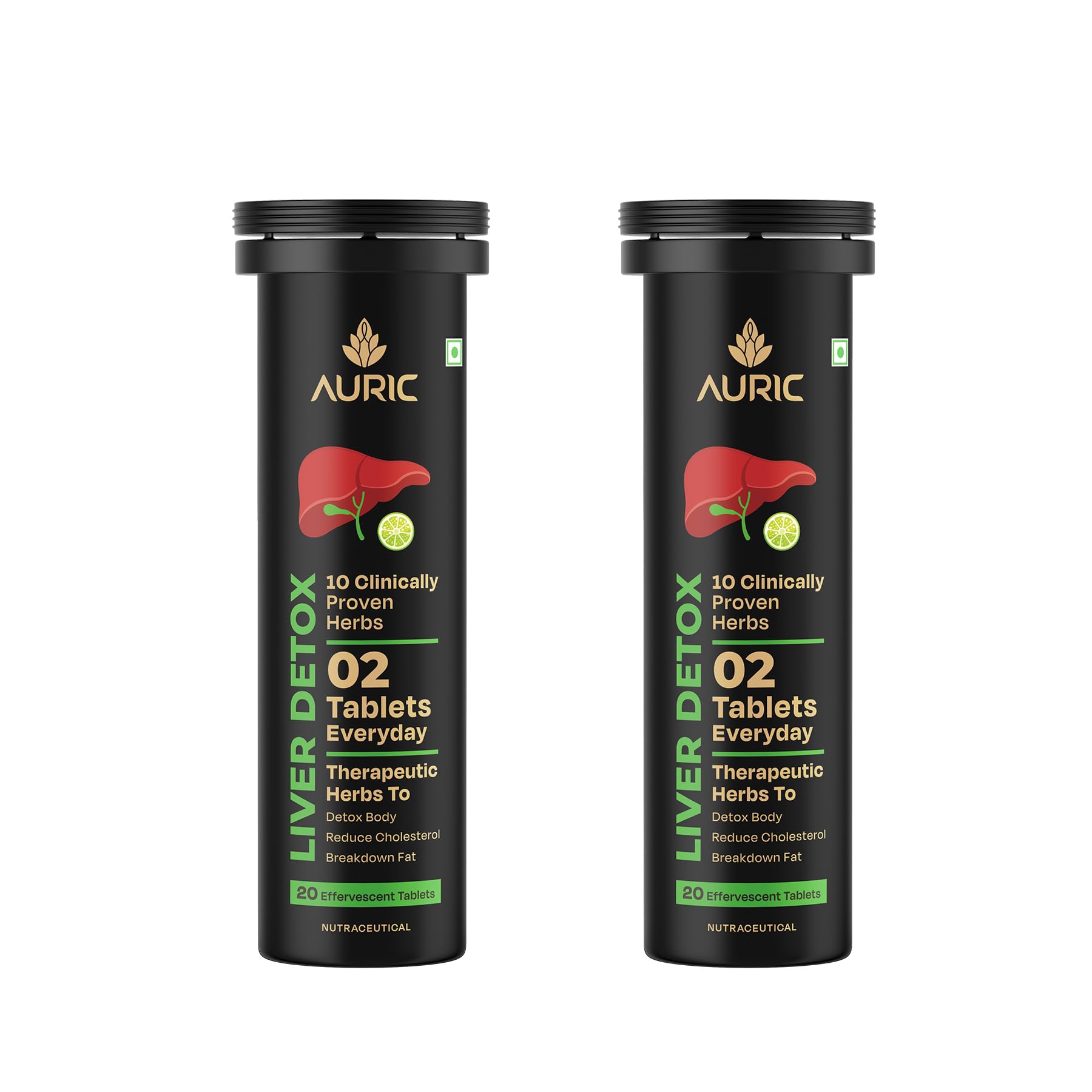 Auric Liver Supplement | 20 Tablets Fizzy Water with 10 Ayurvedic Herbs | Clinically Researched Therapeutic Ingredients | Dro