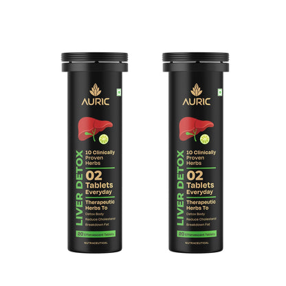 Auric Liver Supplement | 20 Tablets Fizzy Water with 10 Ayurvedic Herbs | Clinically Researched Therapeutic Ingredients | Dro