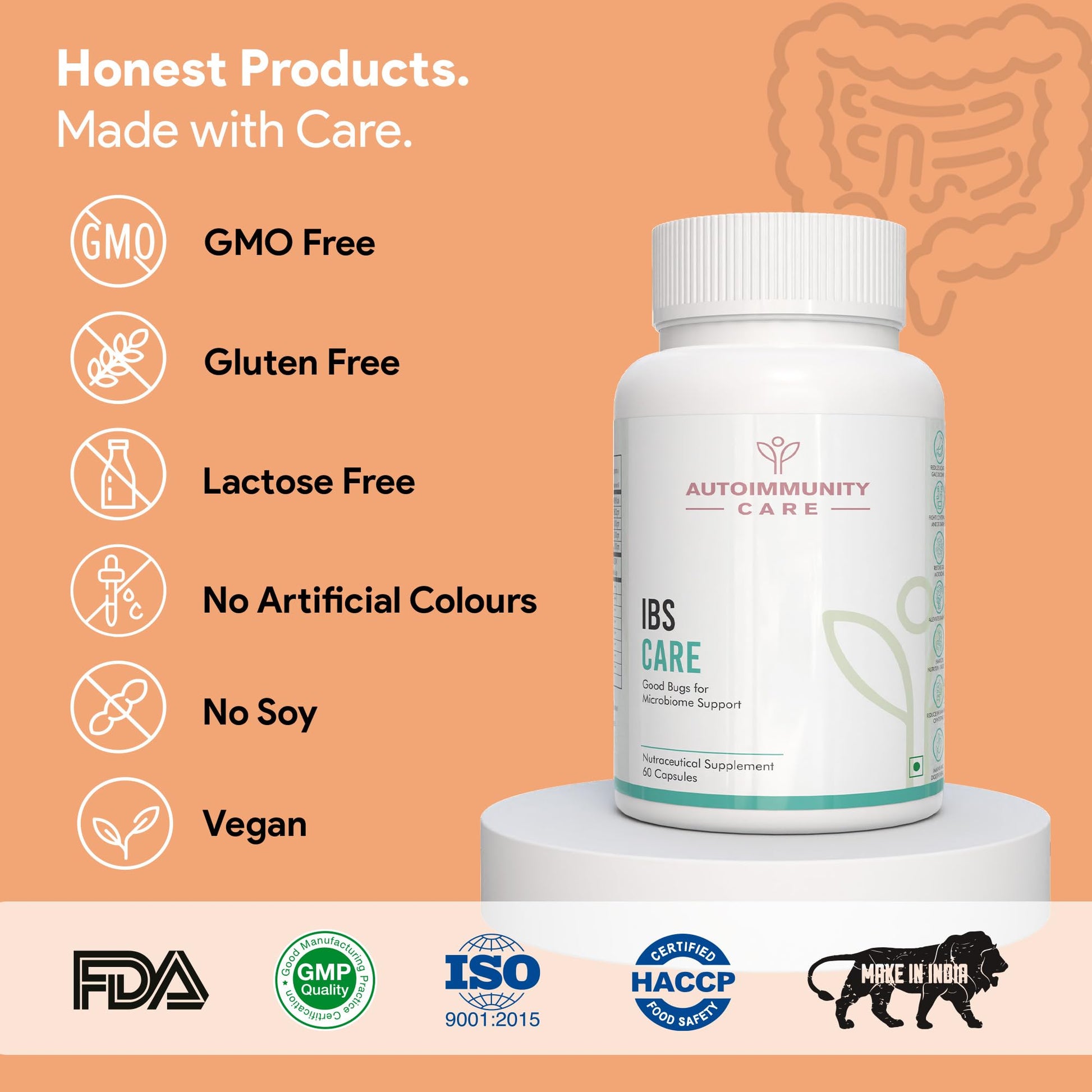 Autoimmunity Care IBS Care 3-in-1 Gut Health Supplement with Probiotics & Digestive Enzymes, 60 Vegetarian Capsules - label d