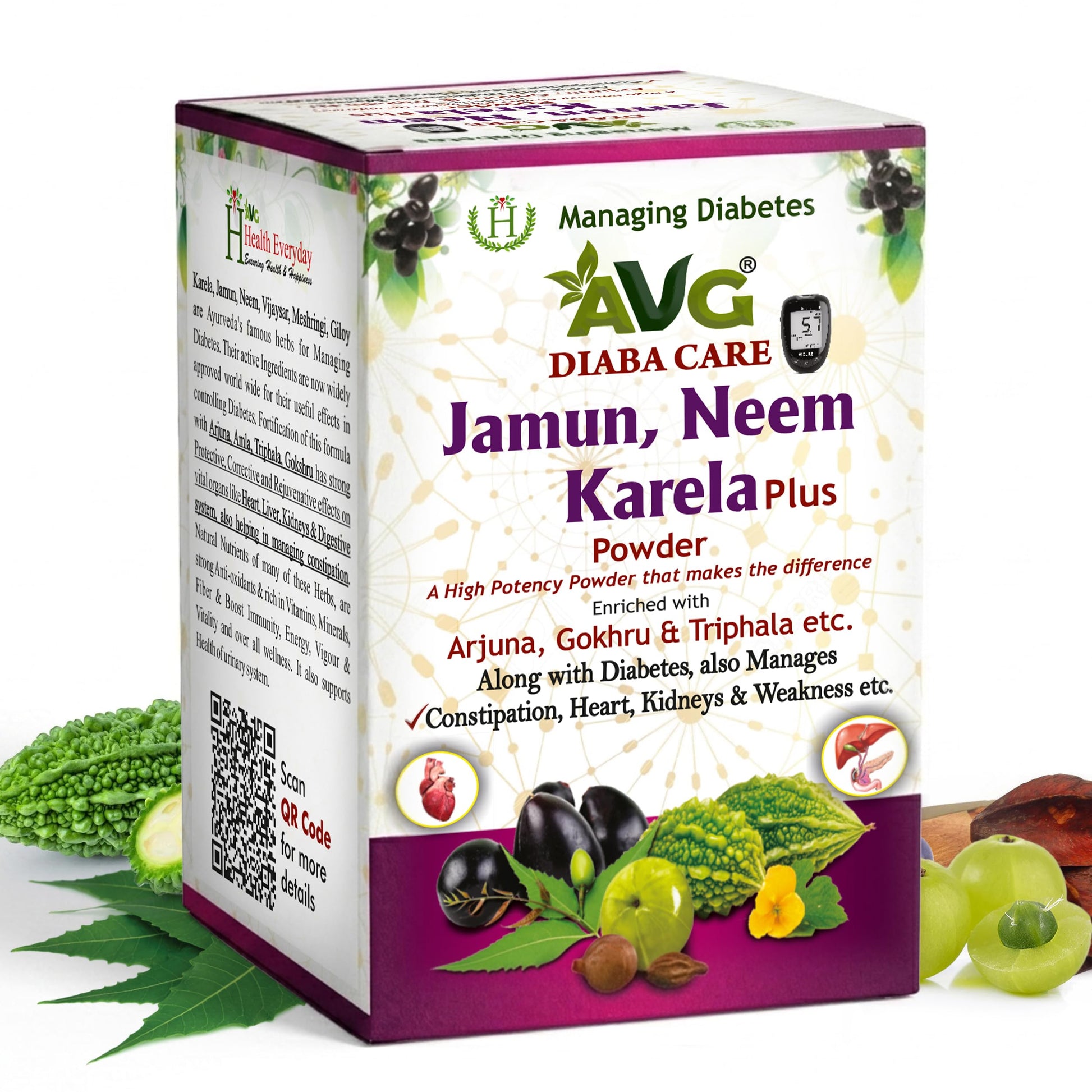 AVG Health Organics Diaba Care Karela Jamun Neem Powder, Ayurvedic Herbal Blend, AYUSH & GMP Certified