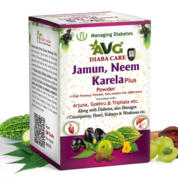 AVG Health Organics Diaba Care Karela Jamun Neem Powder, Ayurvedic Herbal Blend, AYUSH & GMP Certified