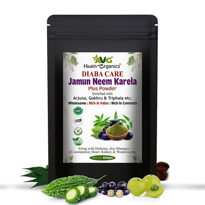 AVG Health Organics Diaba Care Karela Jamun Neem Powder, Ayurvedic Herbal Blend, AYUSH & GMP Certified (14)