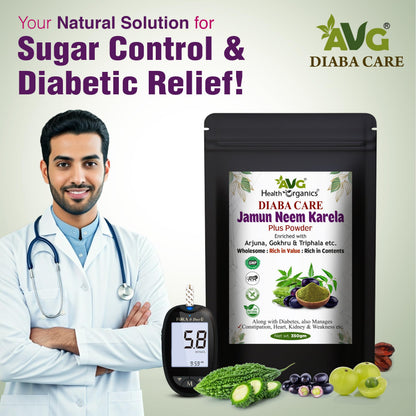 AVG Health Organics Diaba Care Karela Jamun Neem Powder, Ayurvedic Herbal Blend, AYUSH & GMP Certified - back view (15)