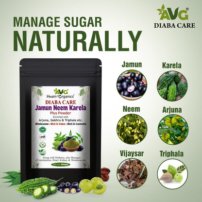 AVG Health Organics Diaba Care Karela Jamun Neem Powder, Ayurvedic Herbal Blend, AYUSH & GMP Certified - packaging (16)