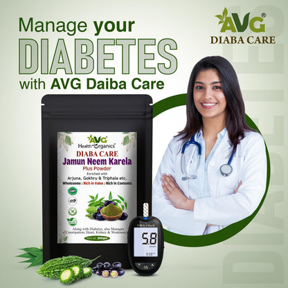 AVG Health Organics Diaba Care Karela Jamun Neem Powder, Ayurvedic Herbal Blend, AYUSH & GMP Certified - close-up detail (19)