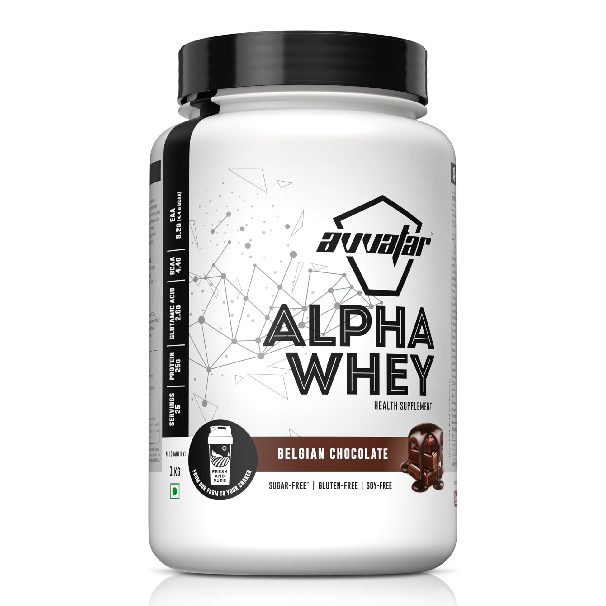avvatar Alpha Whey Protein Powder, 1kg, 25 Servings, with Whey and Milk Protein Concentrate, Enriched with Vitamins and Miner