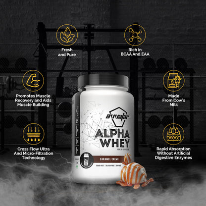 avvatar Alpha Whey Protein Powder, 1kg, 25 Servings, with Whey and Milk Protein Concentrate, Enriched with Vitamins and Miner