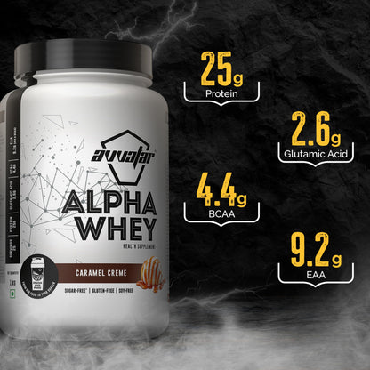 avvatar Alpha Whey Protein Powder, 1kg, 25 Servings, with Whey and Milk Protein Concentrate, Enriched with Vitamins and Miner