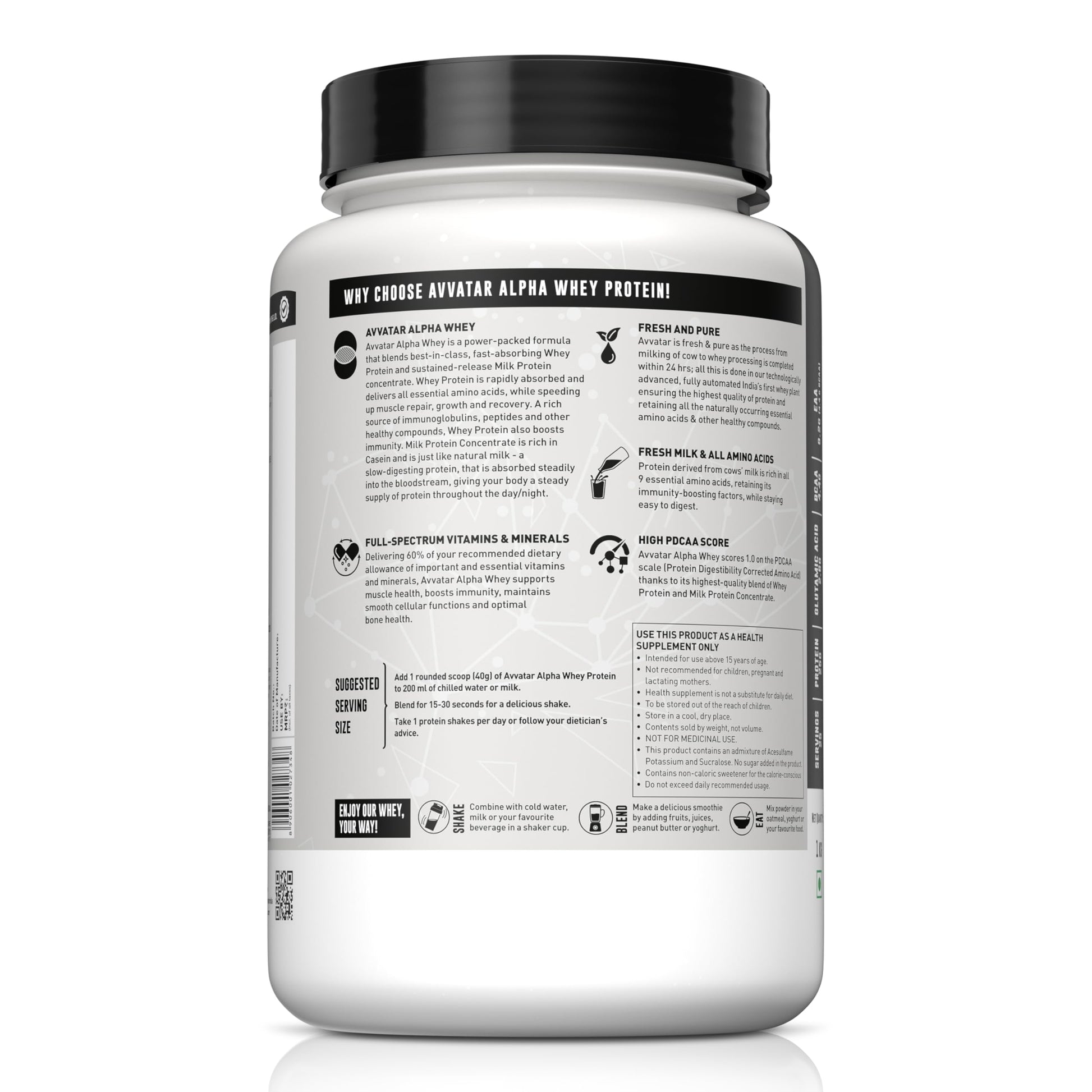 avvatar Alpha Whey Protein Powder, 1kg, 25 Servings, with Whey and Milk Protein Concentrate, Enriched with Vitamins and Miner