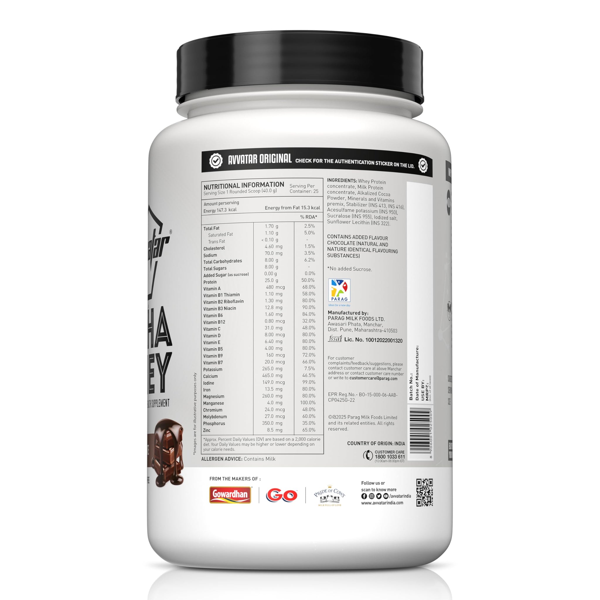 avvatar Alpha Whey Protein Powder, 1kg, 25 Servings, with Whey and Milk Protein Concentrate, Enriched with Vitamins and Miner