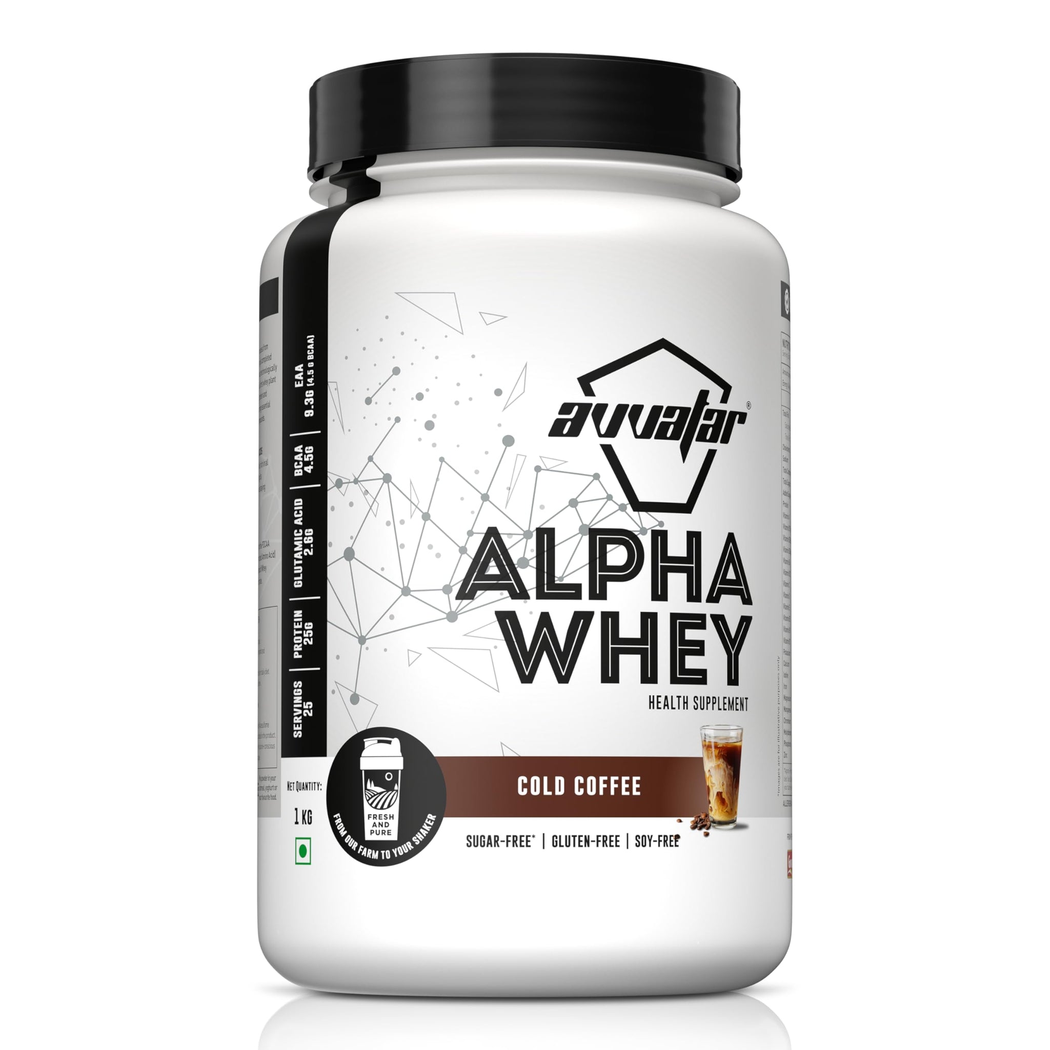 avvatar Alpha Whey Protein Powder, 1kg, 25 Servings, with Whey and Milk Protein Concentrate, Enriched with Vitamins and Miner