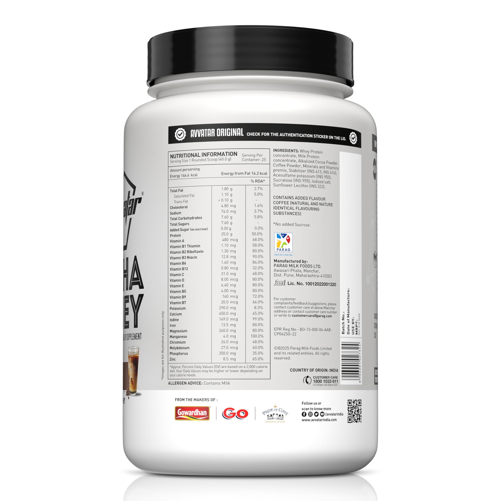 avvatar Alpha Whey Protein Powder, 1kg, 25 Servings, with Whey and Milk Protein Concentrate, Enriched with Vitamins and Miner