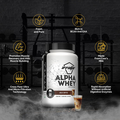 avvatar Alpha Whey Protein Powder, 1kg, 25 Servings, with Whey and Milk Protein Concentrate, Enriched with Vitamins and Miner