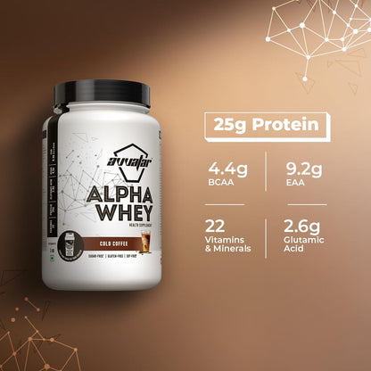 avvatar Alpha Whey Protein Powder, 1kg, 25 Servings, with Whey and Milk Protein Concentrate, Enriched with Vitamins and Miner