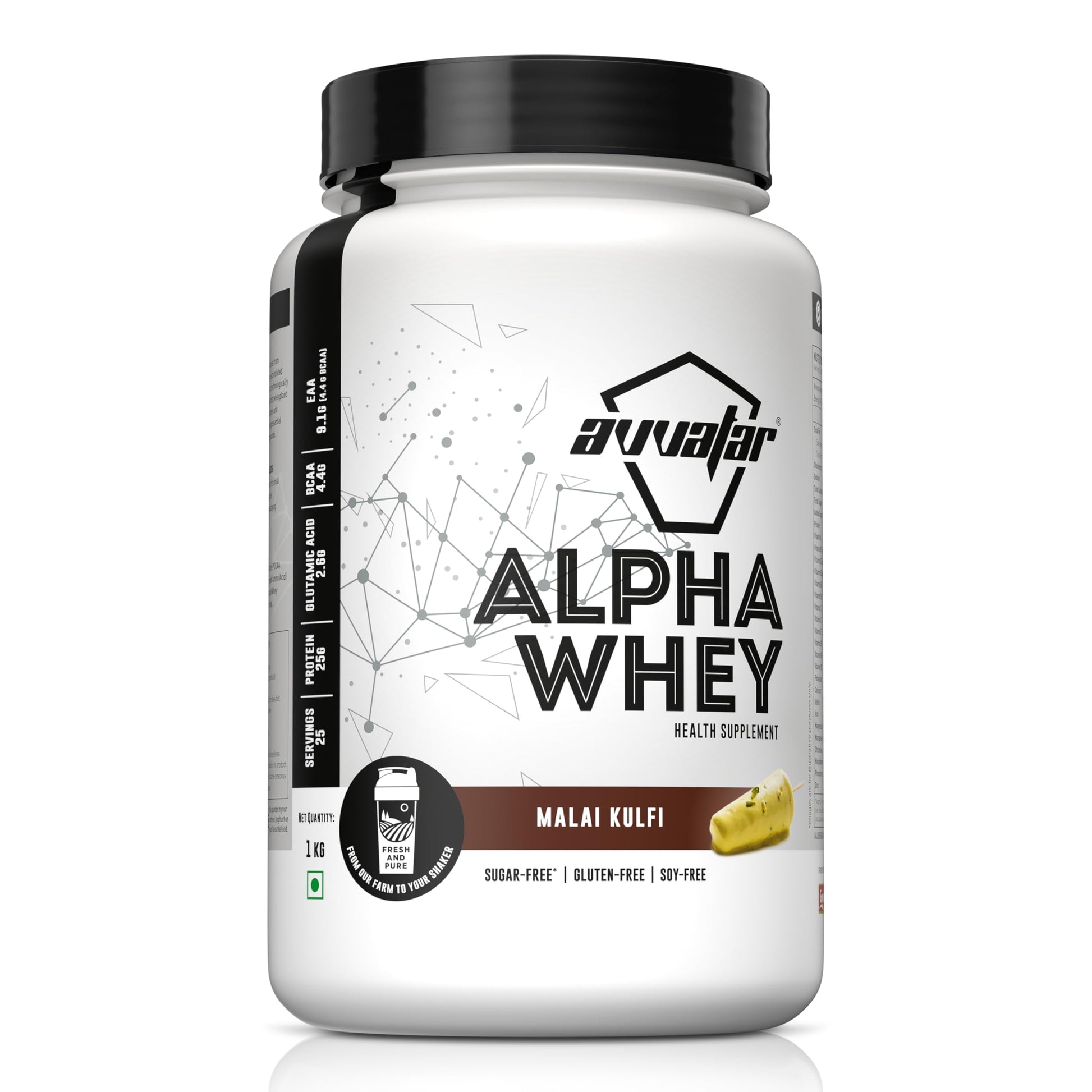avvatar Alpha Whey Protein Powder, 1kg, 25 Servings, with Whey and Milk Protein Concentrate, Enriched with Vitamins and Miner