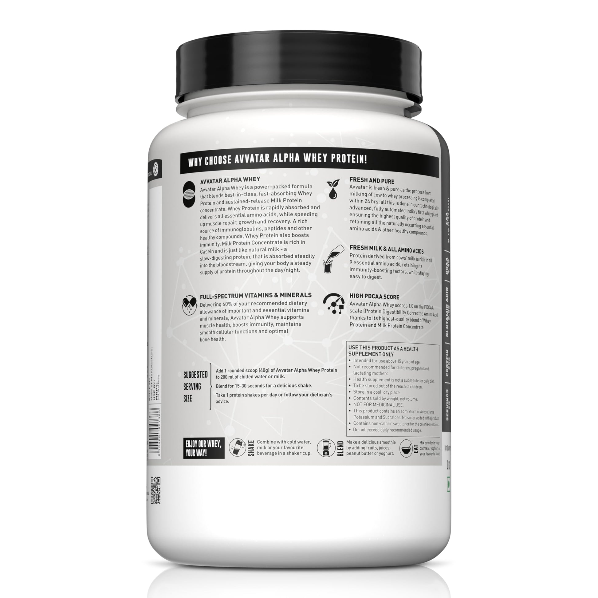 avvatar Alpha Whey Protein Powder, 1kg, 25 Servings, with Whey and Milk Protein Concentrate, Enriched with Vitamins and Miner