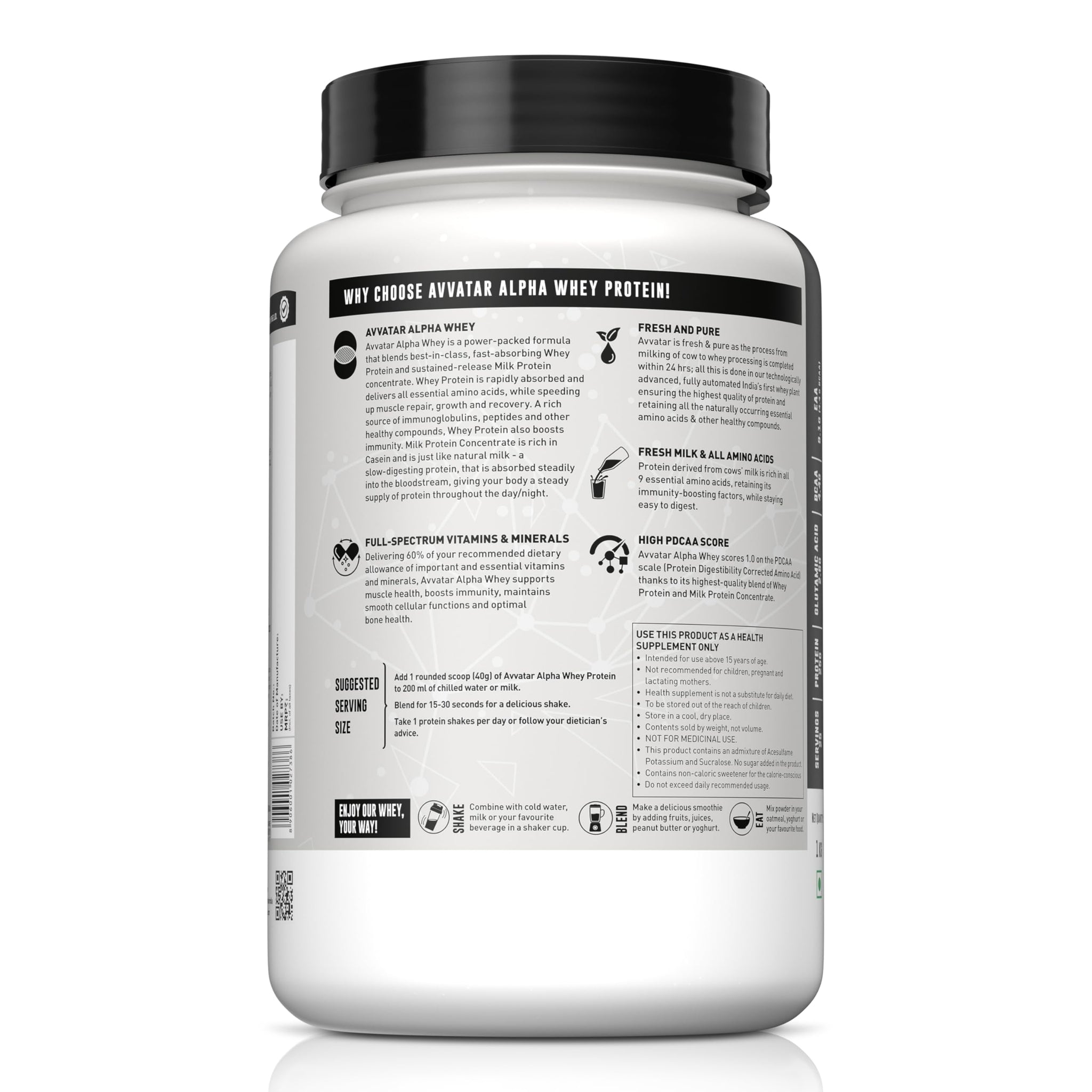 avvatar Alpha Whey Protein Powder, 1kg, 25 Servings, with Whey and Milk Protein Concentrate, Enriched with Vitamins and Miner