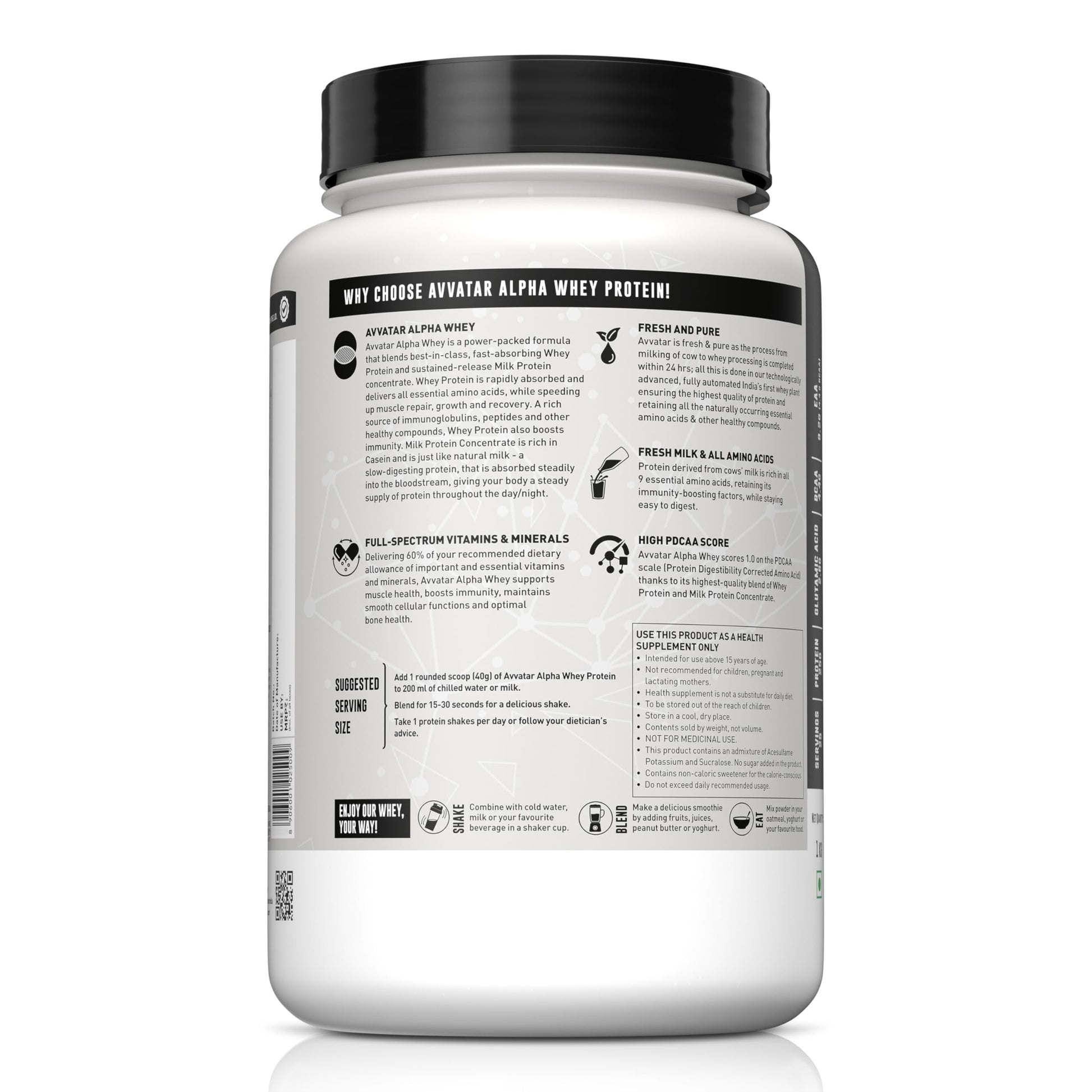 avvatar Alpha Whey Protein Powder, 1kg, 25 Servings, with Whey and Milk Protein Concentrate, Enriched with Vitamins and Miner