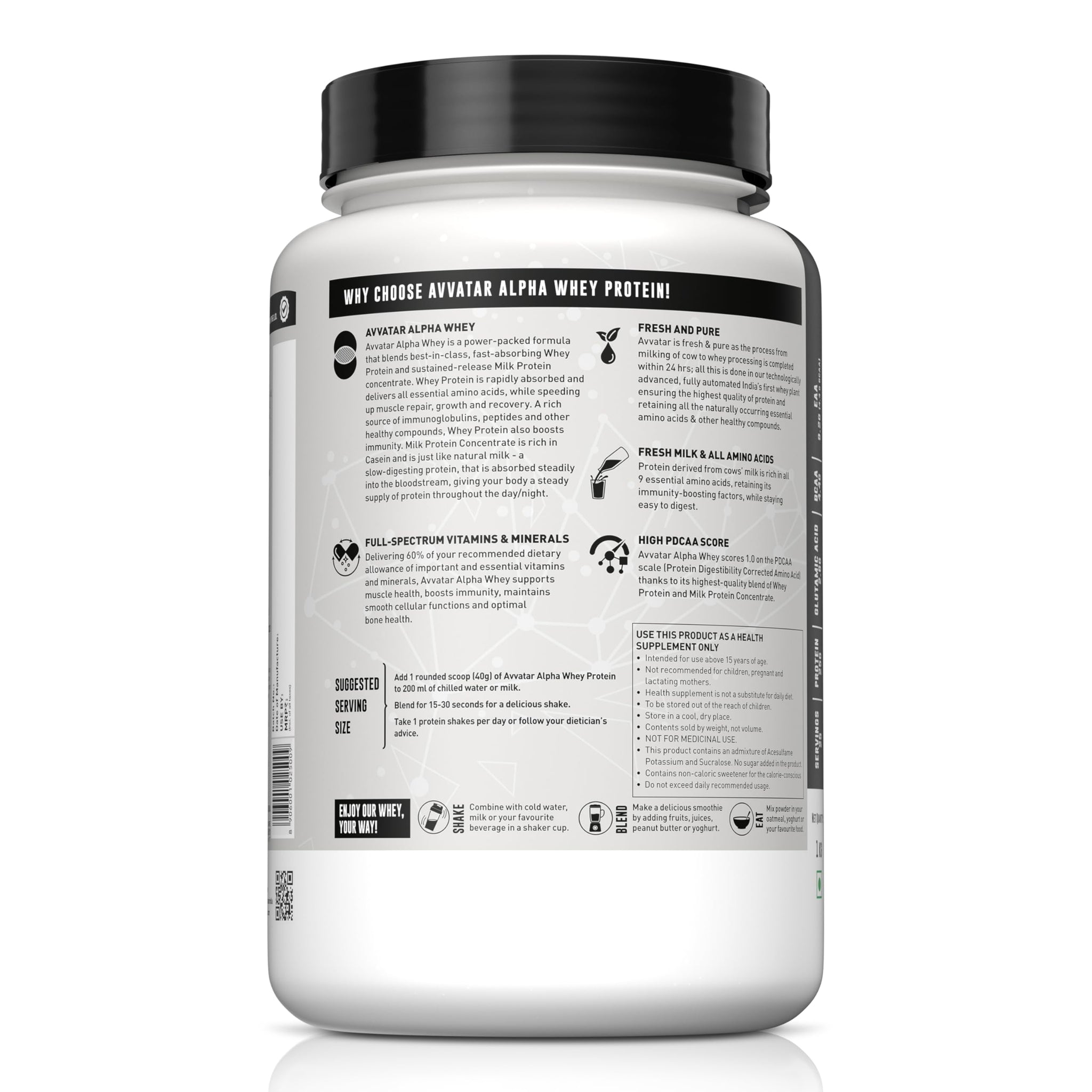 avvatar Alpha Whey Protein Powder, 1kg, 25 Servings, with Whey and Milk Protein Concentrate, Enriched with Vitamins and Miner