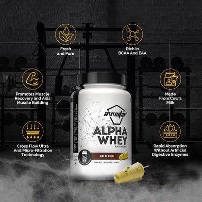 avvatar Alpha Whey Protein Powder, 1kg, 25 Servings, with Whey and Milk Protein Concentrate, Enriched with Vitamins and Miner