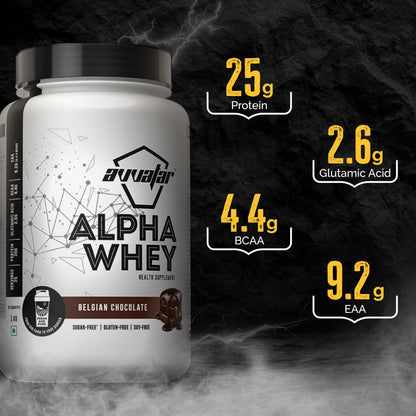 avvatar Alpha Whey Protein Powder, 1kg, 25 Servings, with Whey and Milk Protein Concentrate, Enriched with Vitamins and Miner