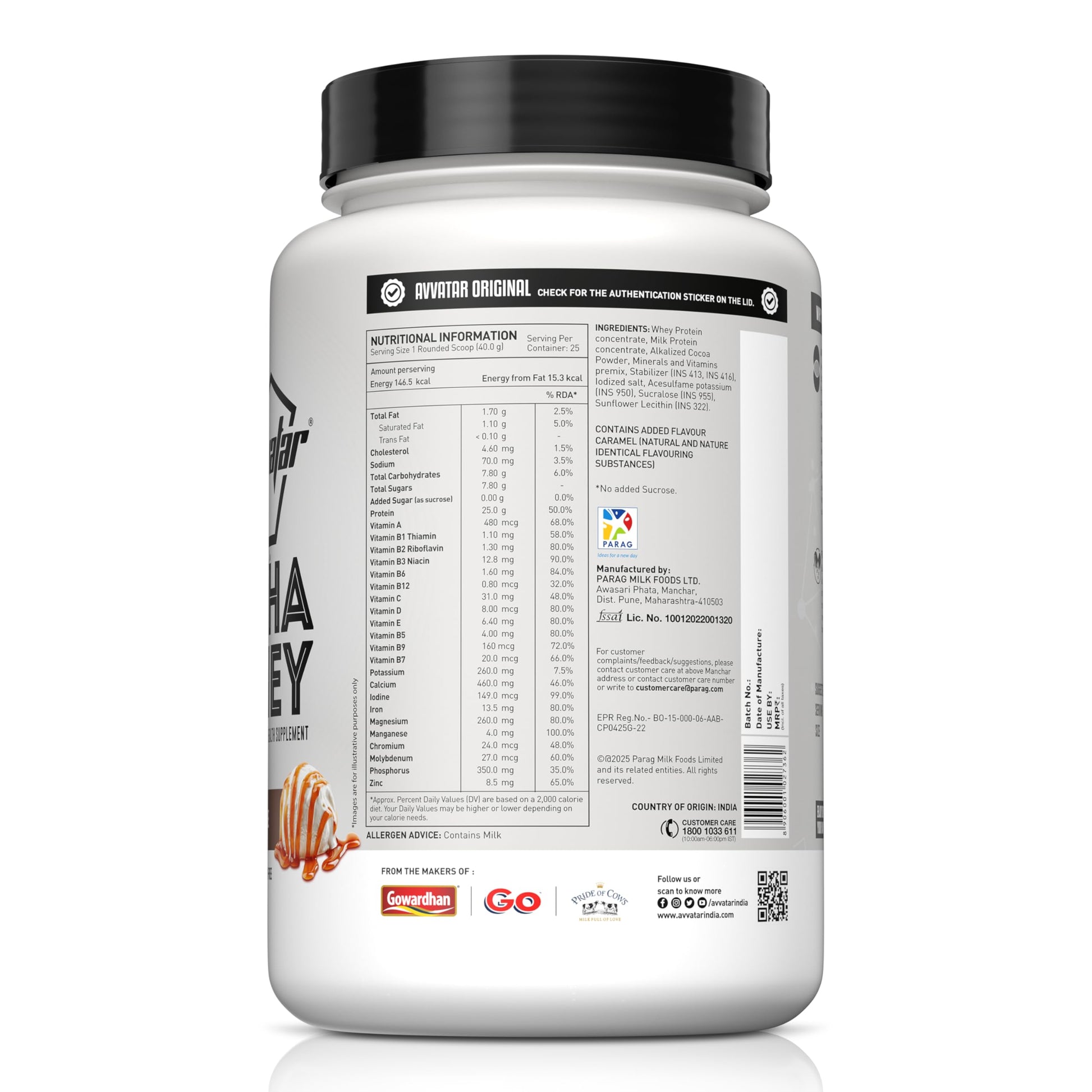 avvatar Alpha Whey Protein Powder, 1kg, 25 Servings, with Whey and Milk Protein Concentrate, Enriched with Vitamins and Miner