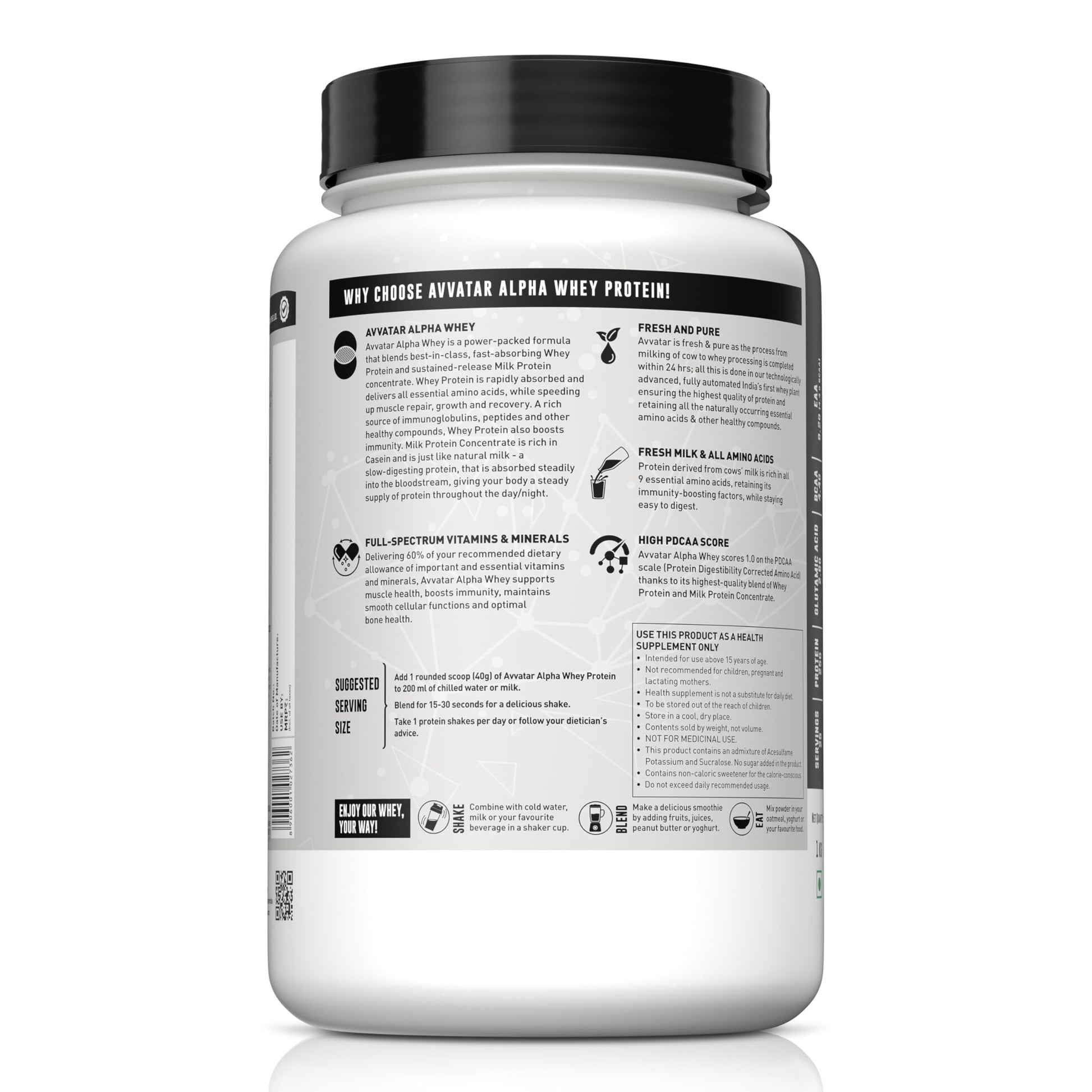 avvatar Alpha Whey Protein Powder, 1kg, 25 Servings, with Whey and Milk Protein Concentrate, Enriched with Vitamins and Miner