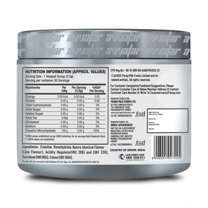 avvatar Creatine Monohydrate Powder, Micronized Formula, Unisex Nutritional Supplement - back view