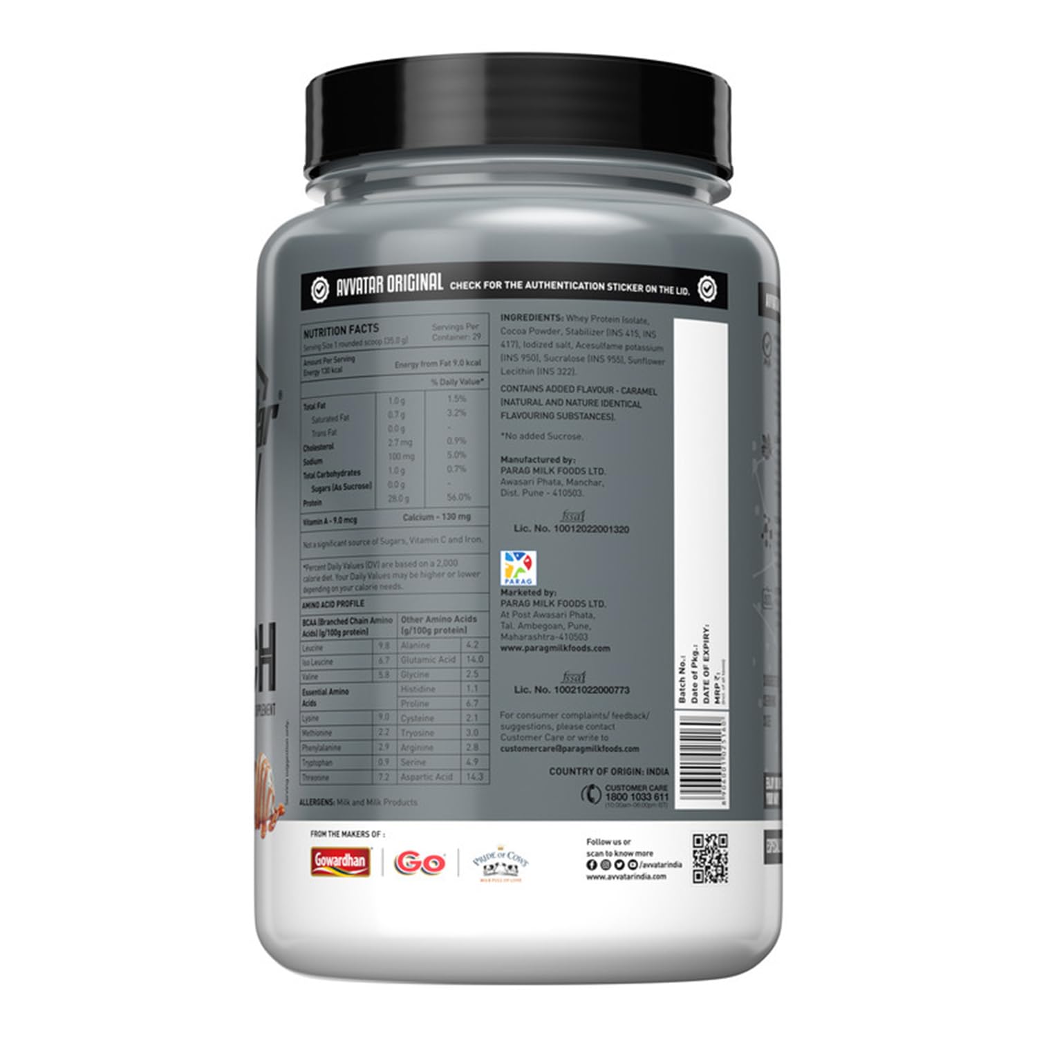 avvatar ISORICH Whey Protein Isolate Powder, 1kg, 28g Protein, 29 Servings - back view (10)
