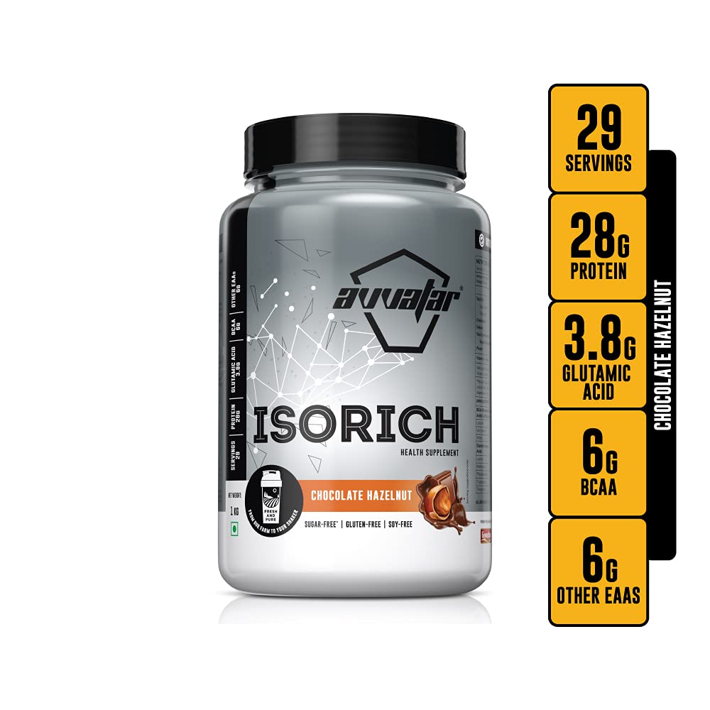 avvatar ISORICH Whey Protein Isolate Powder, 1kg, 28g Protein, 29 Servings - front view (13)