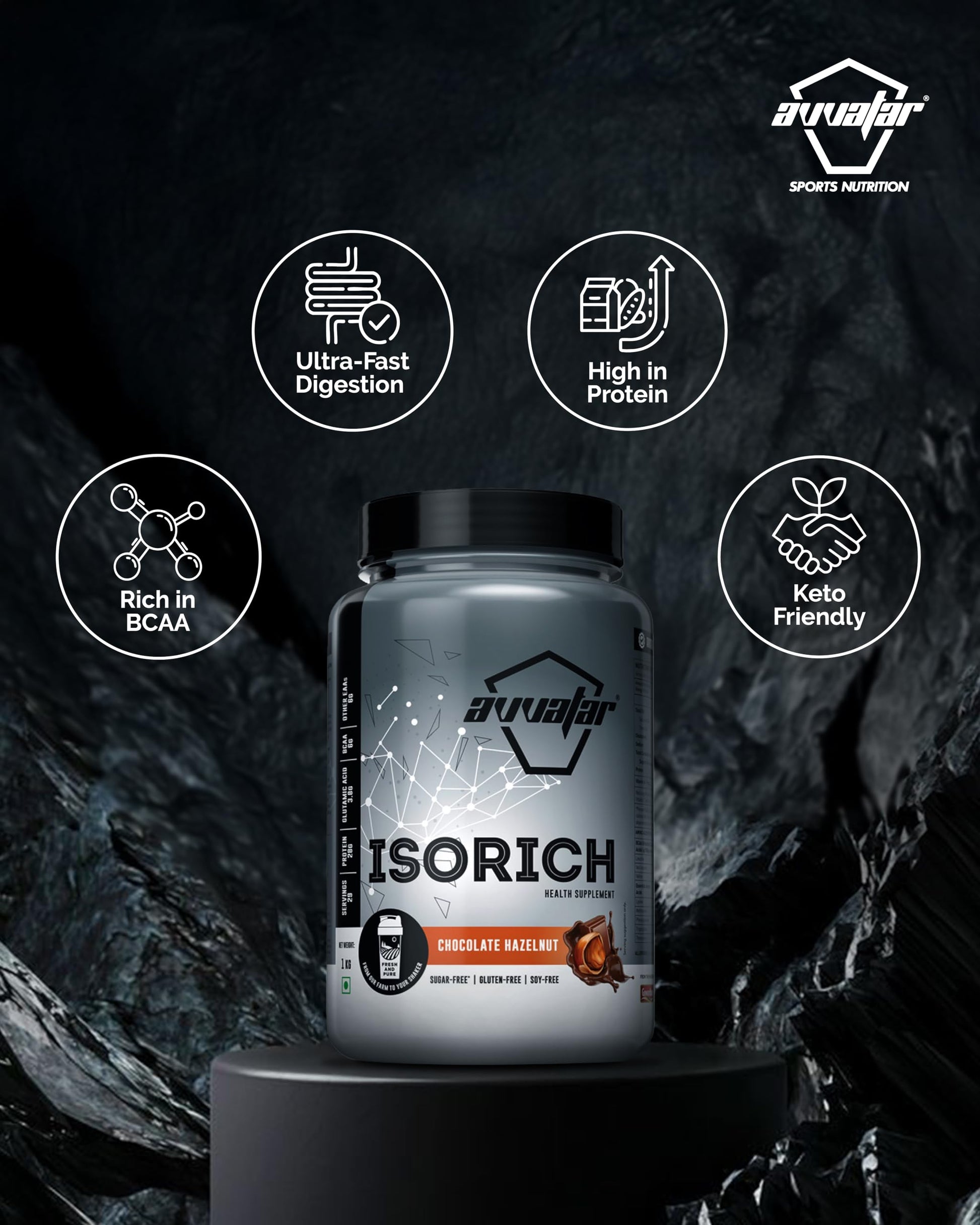 avvatar ISORICH Whey Protein Isolate Powder, 1kg, 28g Protein, 29 Servings - back view (14)